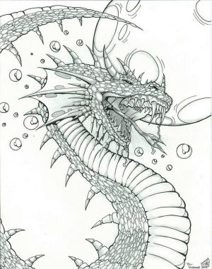Fantasy Adult Coloring Pages Underwater Dragon