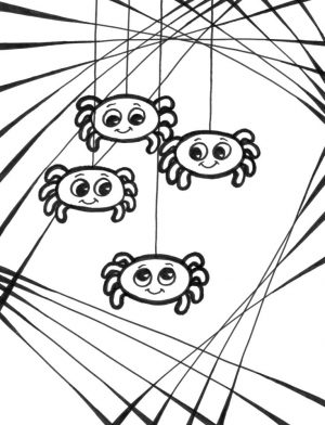 Four Baby Spiders Hanging Coloring Page for Kindergarten 49tl