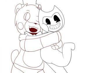 Free Printable Bendy and The Ink Machine Coloring Pages Freddy and Bendy Hugging