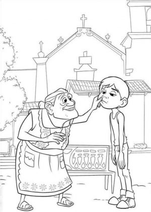 Free Printable Disney Coco Coloring Pages Abuelita Pinching Miguels Cheek