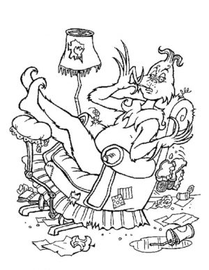 Grinch Coloring Pages Lazing Around in His House