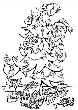 Grinch Coloring Pages for Adults Grinch Hiding Behind a Christmas Tree