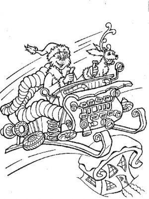 Grinch and Max Coloring Pages Grinch Riding a Sled with His Dog