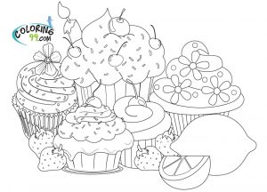 Hard Coloring Pages Online Lots of Cupcakes