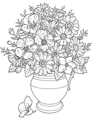 Hard Coloring Pages Printable Free A Pot of Flowers