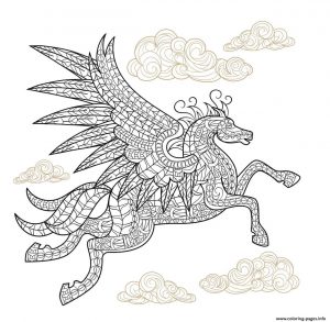 Hard Coloring Pictures for Adults Pegasus Zentangle Art