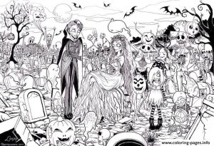 Hard Coloring Pictures for Adults Zombie Groom and Bride