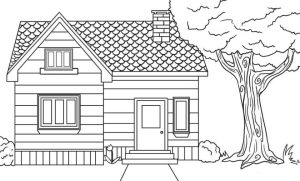 House Coloring Pages Free A House Next to a Big Tree