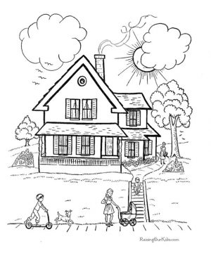 House Coloring Pages Free A House with Many Children