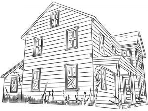 House Coloring Pages Free Warm Wooden House