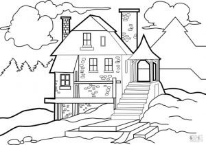 House Coloring Pages Lone House in the Wild