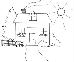 House Coloring Pages Printable Simple but Happy House