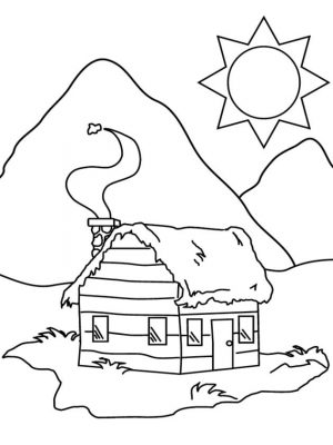 House Coloring Pages Printable Warm House under the Mountain