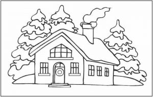House Coloring Pages for Kids Small House with Chimney