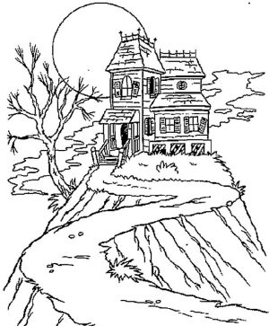House Coloring Pages to Print Dark and Gloomy House up a Hill