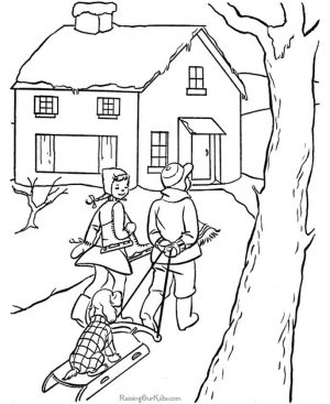 House Coloring Pages to Print Warm House in Winter