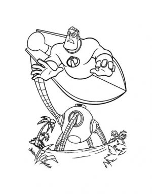 Incredibles Coloring Pages Printable Fighting with a Robot
