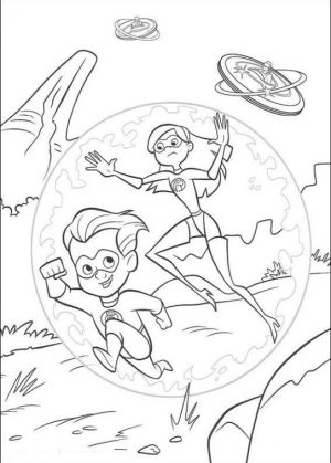 Incredibles Coloring Pages for Kids Dash and Violet Working Together