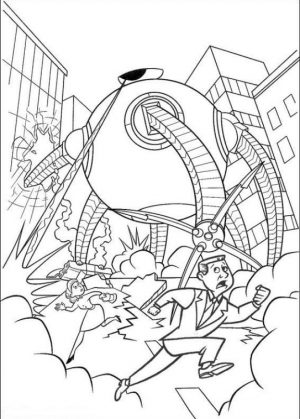 Incredibles Coloring Pages for Kids Syndrome Robot Destroying the City