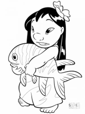 Lilo and Stitch Coloring Pages Cute Lilo Holding a Fish