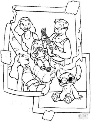 Lilo and Stitch Coloring Pages Family Photo with Lilo and Stitch
