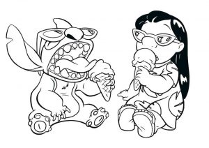 Lilo and Stitch Coloring Pages Lilo and Stitch Eating Ice Cream