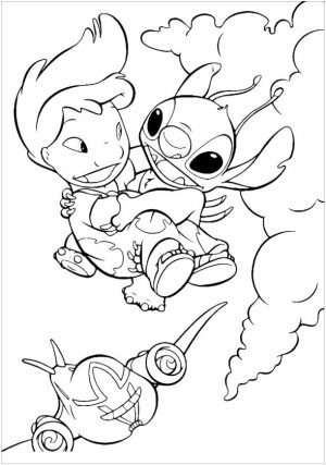 Lilo and Stitch Coloring Pages Lilo and Stitch Flying in the Sky