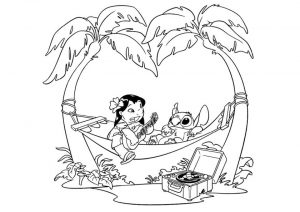 Lilo and Stitch Coloring Pages Lilo and Stitch Listening to Music