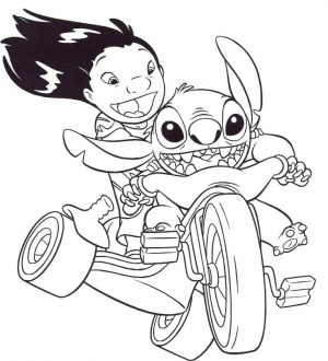 Lilo and Stitch Coloring Pages Lilo and Stitch Riding a Tricycle