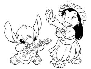 Lilo and Stitch Coloring Pages Stitch Playing Ukulele and Lilo Dancing