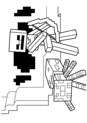 Minecraft Coloring Pages Wither Skeleton and Spider