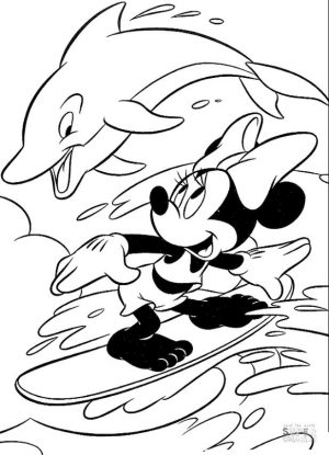 Minnie Mouse Coloring Pages Free Minnie Mouse Surfing with a Dolphin