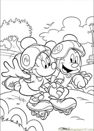 Minnie Mouse Coloring Pages Free to Print Minnie Skating with Mickey