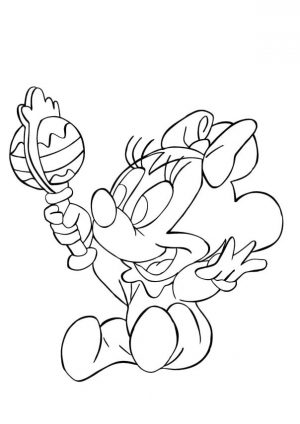 Minnie Mouse Coloring Pages to Print Babby Minnie Playing with Her Toy