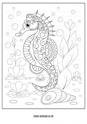 Ocean Coloring Pages for Adults Lone Sea Horse