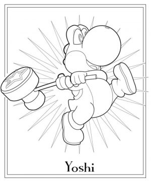Paper Yoshi Coloring Pages Yoshi Holding Star Hammer
