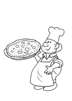Pizza Coloring Pages Printable Chef Holding a Pizza