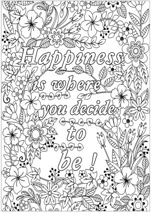 Printable Adult Coloring Pages Quotes Happiness