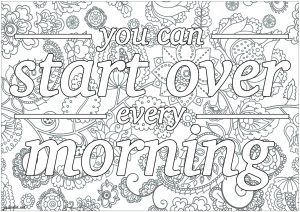 Printable Adult Coloring Pages Quotes Start Over in the Morning