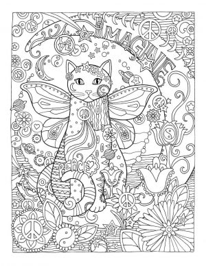 Printable Cat Colorinng Pages for Grown Ups Bohemian Cat with Butterfly Wings