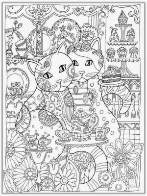Printable Cat Colorinng Pages for Grown Ups Cat Couple on Antique Shop