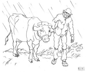 Realistic Cow Coloring Pages to Print Cow with the Farmer