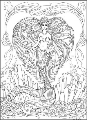 Realistic Mermaid Coloring Pages for Adult h312t