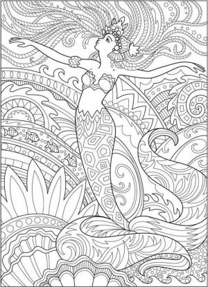 Realistic Mermaid Coloring Pages for Adult m3d54