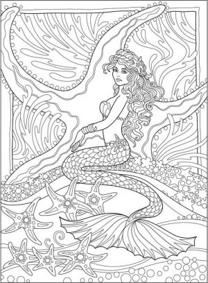 Realistic Mermaid Coloring Pages for Adult wnd03