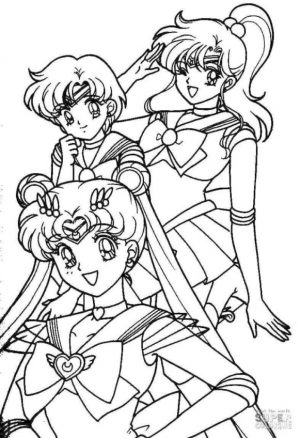 Sailor Moon Coloring Pages Three Cute Anime Girls