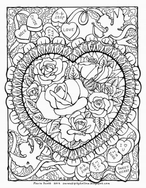 Spring Coloring Pages Free for Grown Ups Heart Full of Rose Blossoms