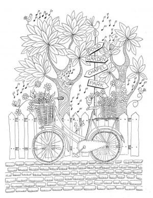 Spring Coloring Pages Printable for Adults Bicycle with a Basket Full of Flowers