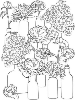 Spring Coloring Pages Printable for Adults Blooming Flowers in Jars