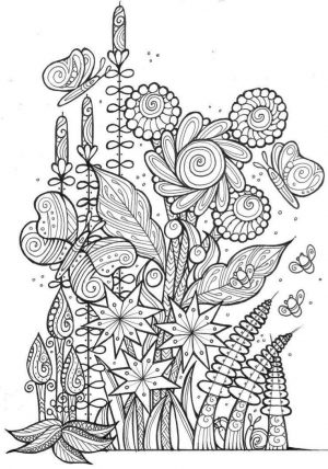 Spring Coloring Pages for Adults Flowers and Butterflies Zentangle Art